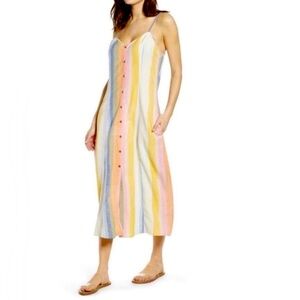 BILLABONG LUCKY US LIGHT MULTI COLOR STRIPED MIDI DRESS‎ SIZE XSMALL